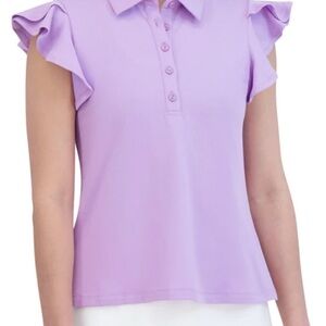 Sage Collective Flyer Ruffled Short Sleeve Polo Lilac NWT